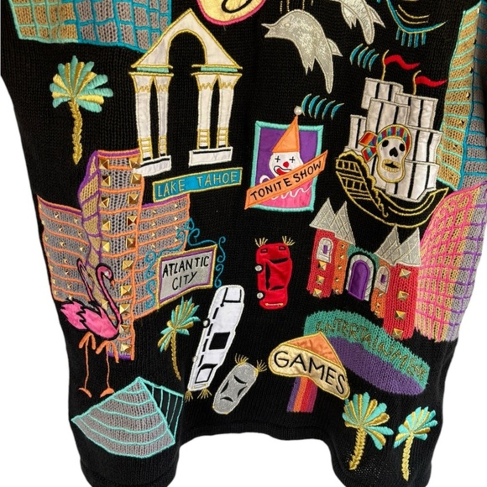 Sandylo Casino Oversized Sweater w/ Shoulder Pads Embroidered One Size - Picture 3 of 7